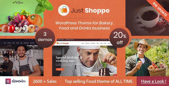 Justshoppe 13.1 - Elementor Cake, Bakery & Food WordPress